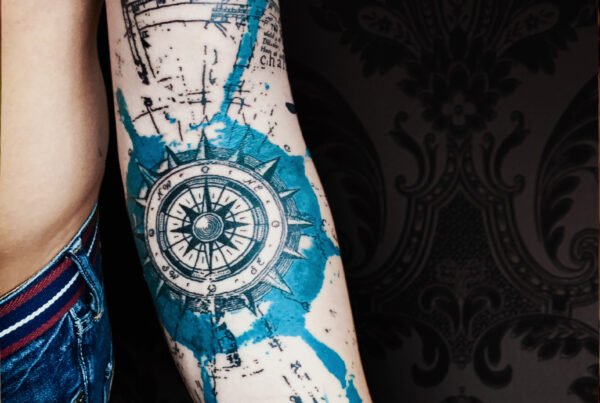 paul talbot watercolour compass nautical tattoo