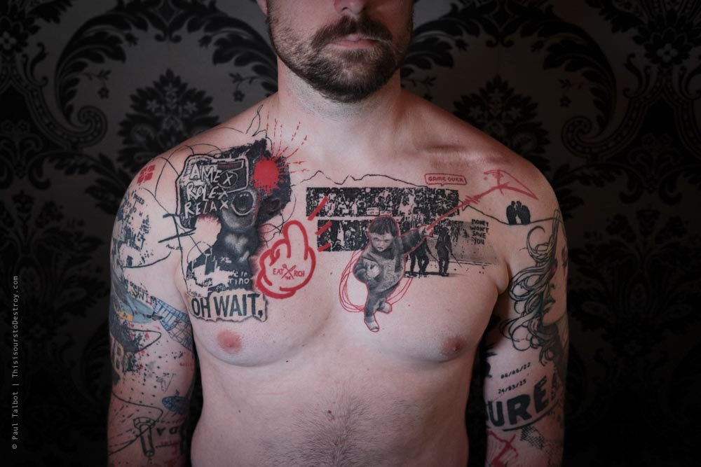 Paul Talbot Tattoo Art Graphic Collage Tattoo by Paul Talbot at Modern Electric near Birmingham UK