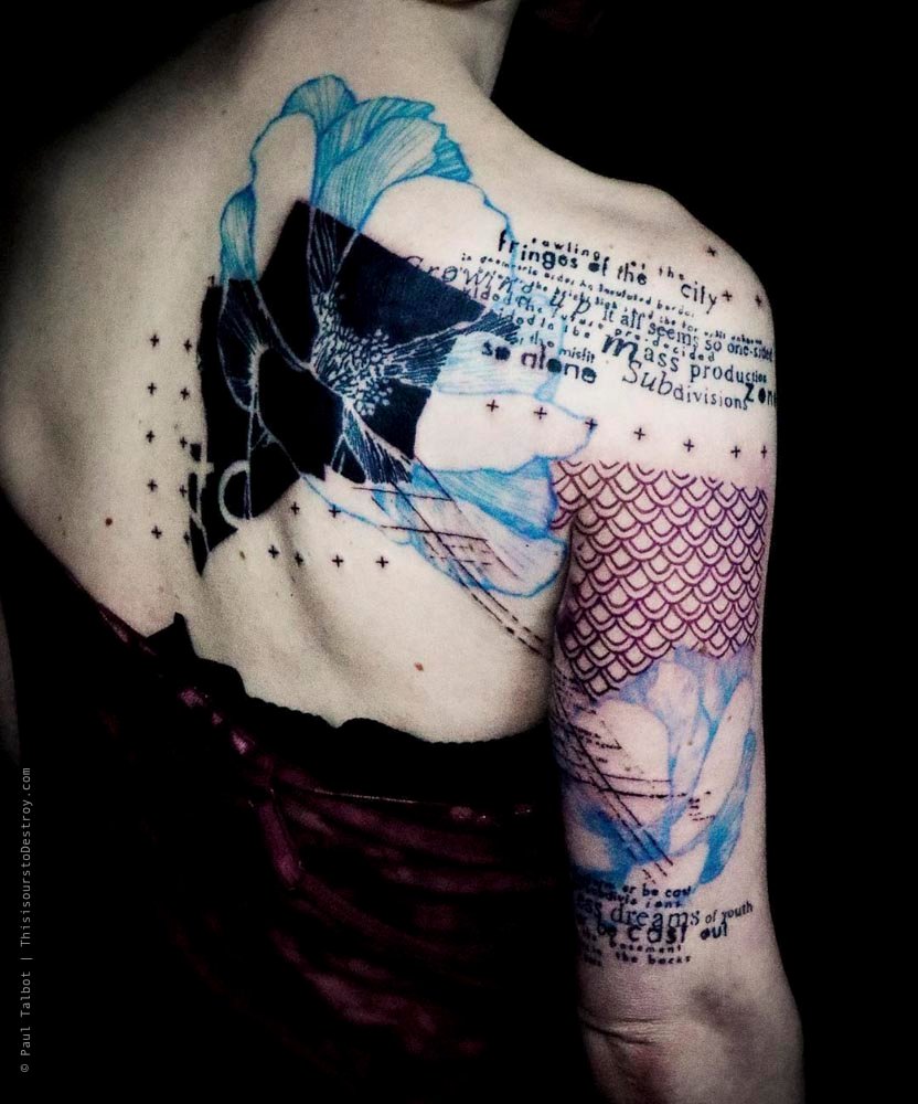 Paul Talbot Tattoo Art Graphic Collage Tattoo by Paul Talbot at Modern Electric near Birmingham UK