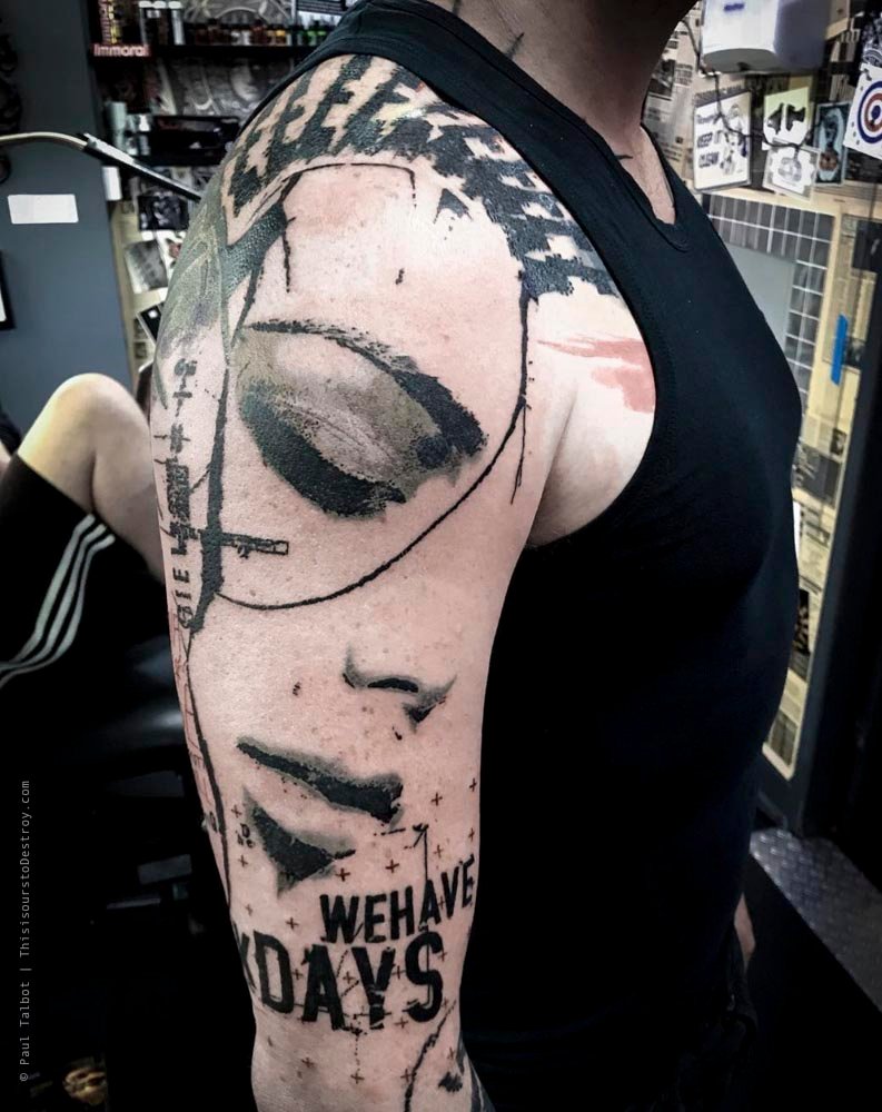 Paul Talbot Tattoo Art Graphic Collage Tattoo by Paul Talbot at Modern Electric near Birmingham UK