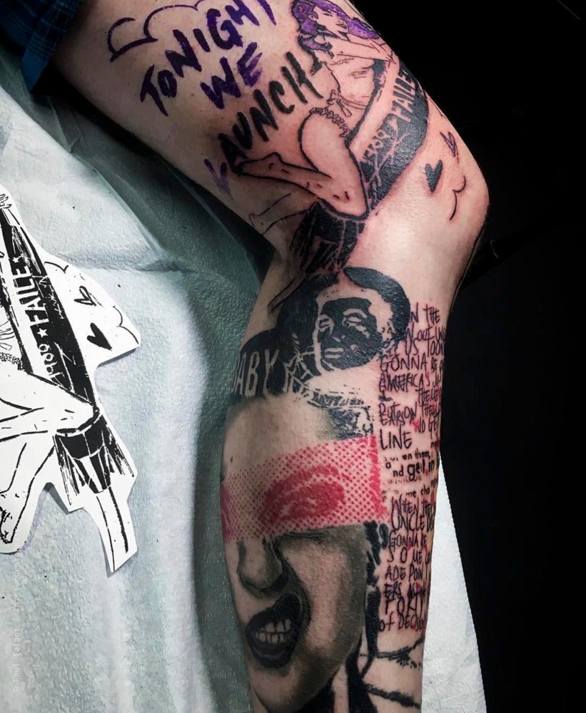 Paul Talbot Tattoo Art Graphic Collage Tattoo by Paul Talbot at Modern Electric near Birmingham UK