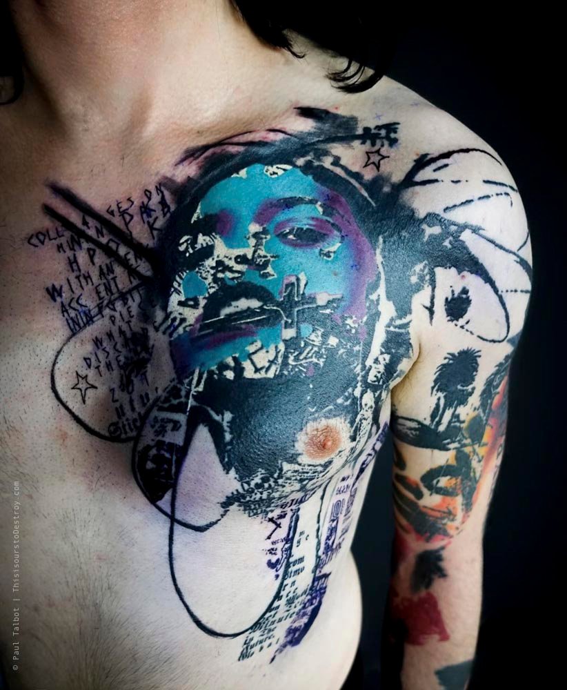 Paul Talbot Tattoo Art Graphic Collage Tattoo by Paul Talbot at Modern Electric near Birmingham UK