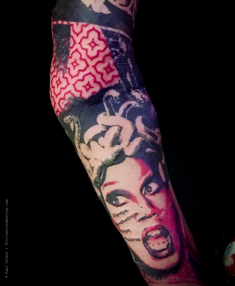 Paul Talbot Tattoo Art Graphic Collage Tattoo by Paul Talbot at Modern Electric near Birmingham UK
