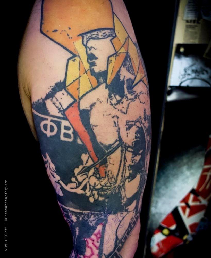 Paul Talbot Tattoo Art Graphic Collage Tattoo by Paul Talbot at Modern Electric near Birmingham UK