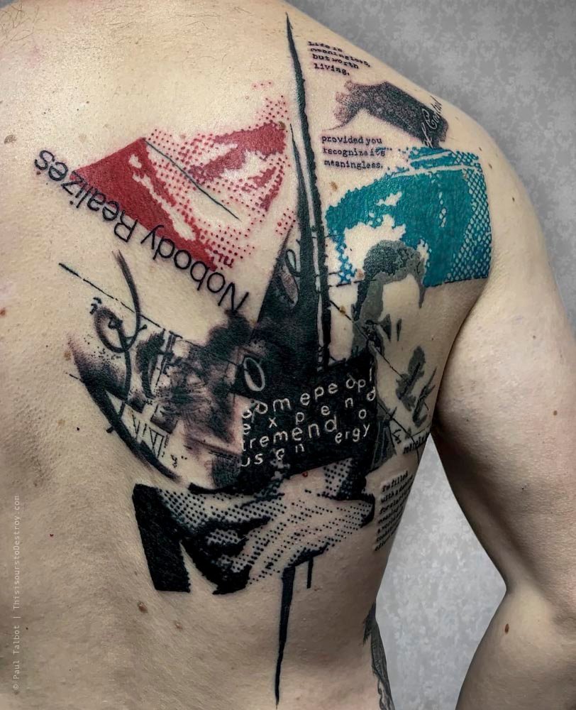 Paul Talbot Tattoo Art Graphic Collage Tattoo by Paul Talbot at Modern Electric near Birmingham UK