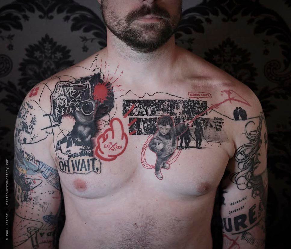 Paul Talbot Tattoo Art Graphic Collage Tattoo by Paul Talbot at Modern Electric near Birmingham UK
