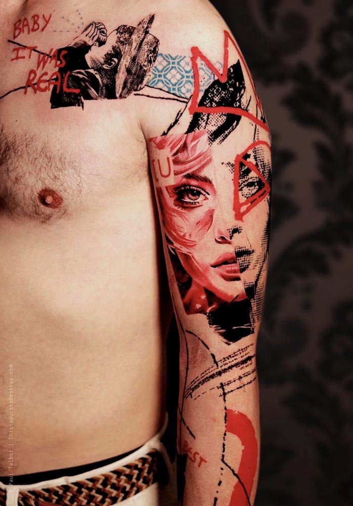 Paul Talbot Tattoo Art Graphic Collage Tattoo by Paul Talbot at Modern Electric near Birmingham UK