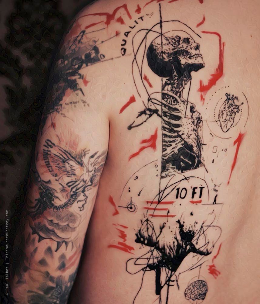 Paul Talbot Tattoo Art Graphic Collage Tattoo by Paul Talbot at Modern Electric near Birmingham UK