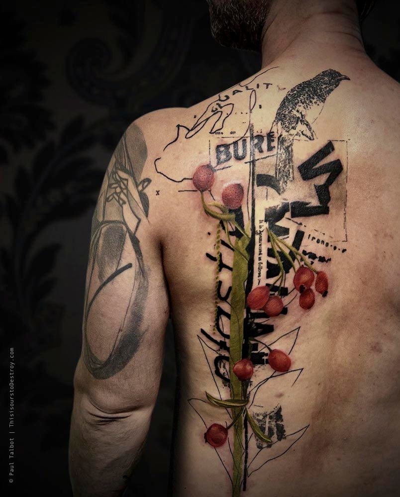 Paul Talbot Tattoo Art Graphic Collage Tattoo by Paul Talbot at Modern Electric near Birmingham UK