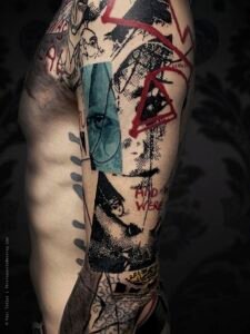 Paul Talbot Tattoo Art Graphic Collage Tattoo by Paul Talbot at Modern Electric near Birmingham UK