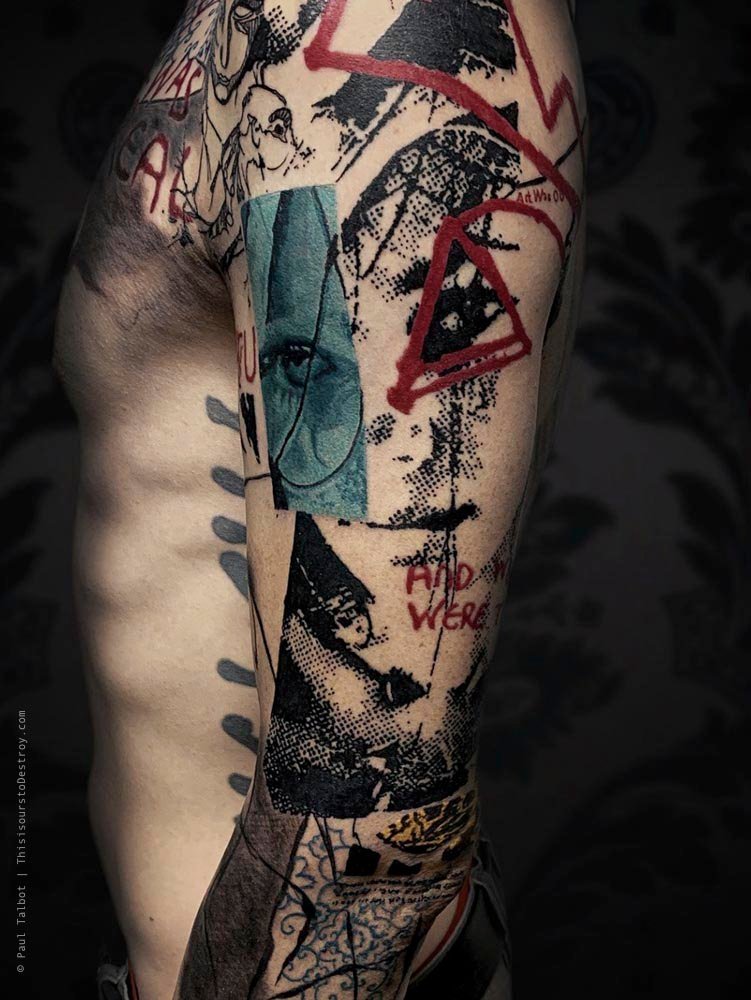 Paul Talbot Tattoo Art Graphic Collage Tattoo by Paul Talbot at Modern Electric near Birmingham UK