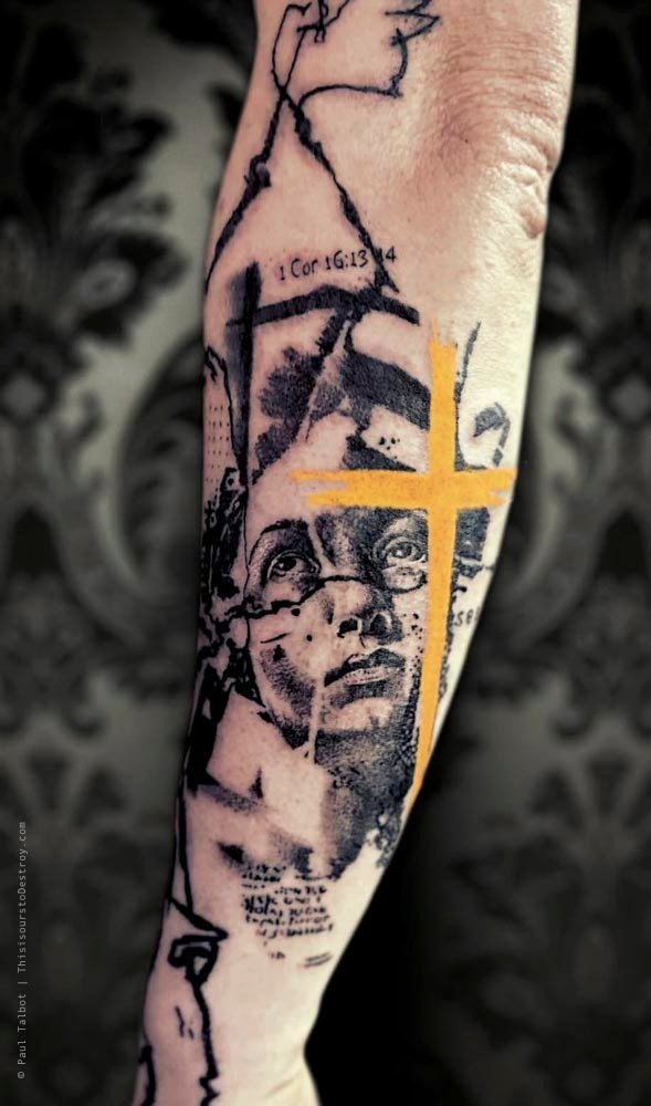 Paul Talbot Tattoo Art Graphic Collage Tattoo by Paul Talbot at Modern Electric near Birmingham UK