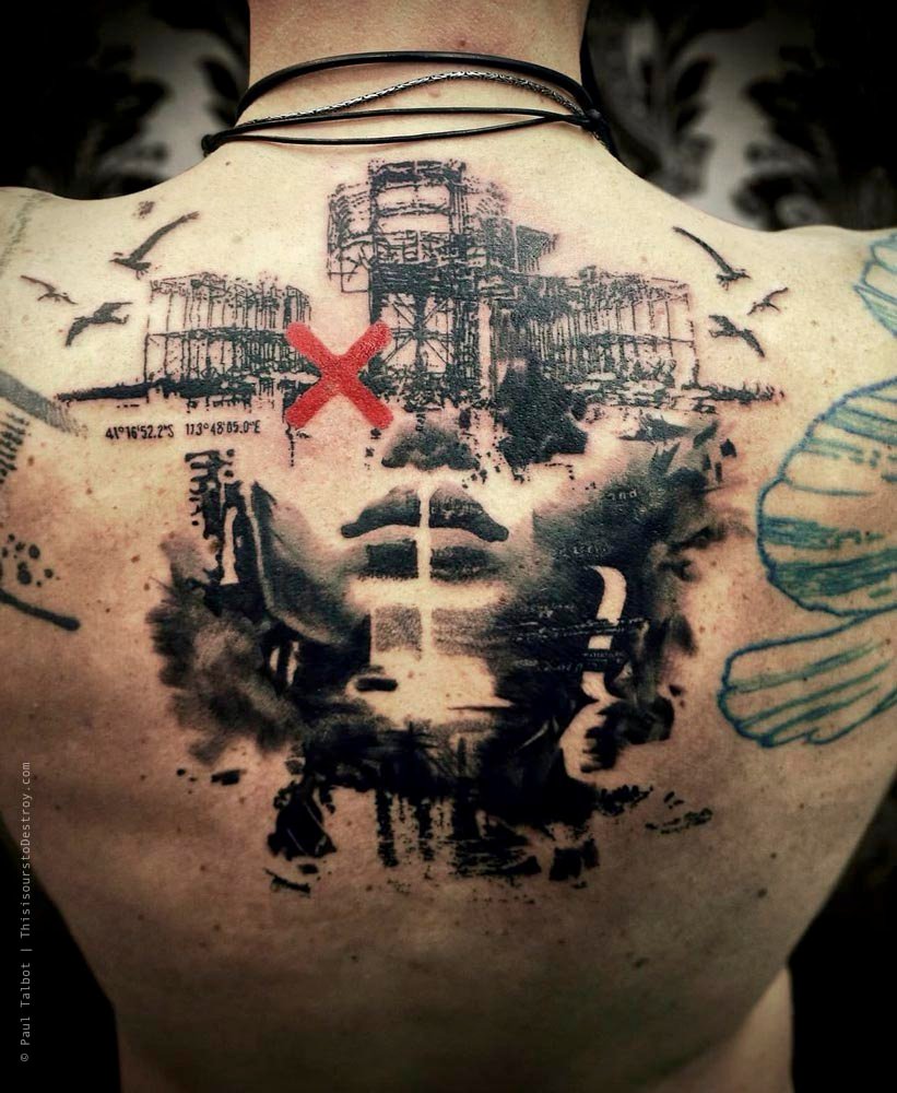 Paul Talbot Tattoo Art Graphic Collage Tattoo by Paul Talbot at Modern Electric near Birmingham UK