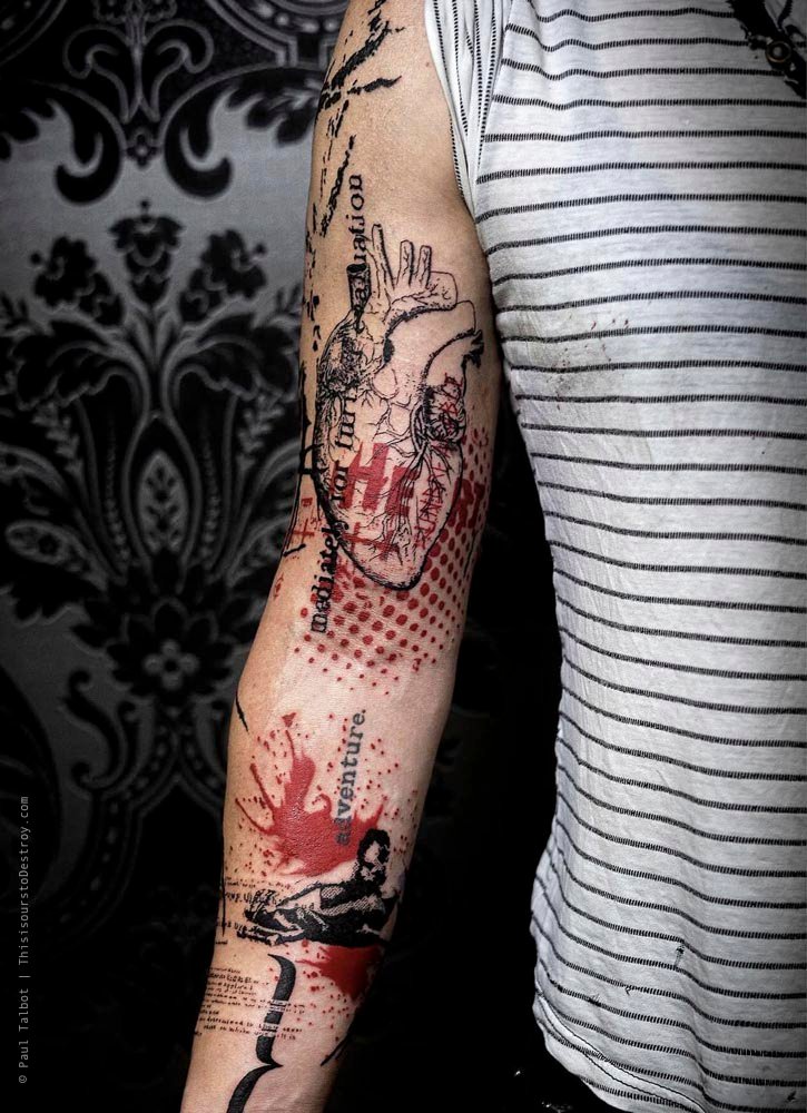 Paul Talbot Tattoo Art Graphic Collage Tattoo by Paul Talbot at Modern Electric near Birmingham UK