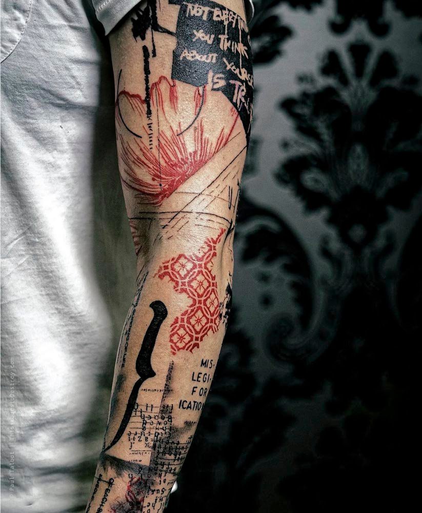 Paul Talbot Tattoo Art Graphic Collage Tattoo by Paul Talbot at Modern Electric near Birmingham UK