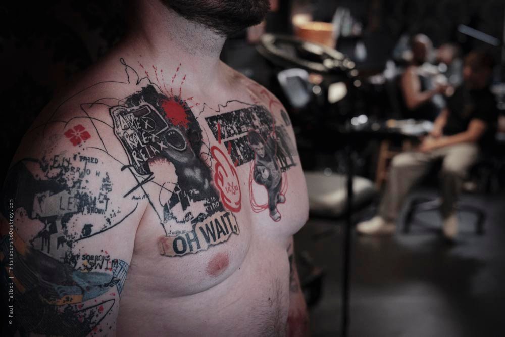 Paul Talbot Tattoo Art Graphic Collage Tattoo by Paul Talbot at Modern Electric near Birmingham UK
