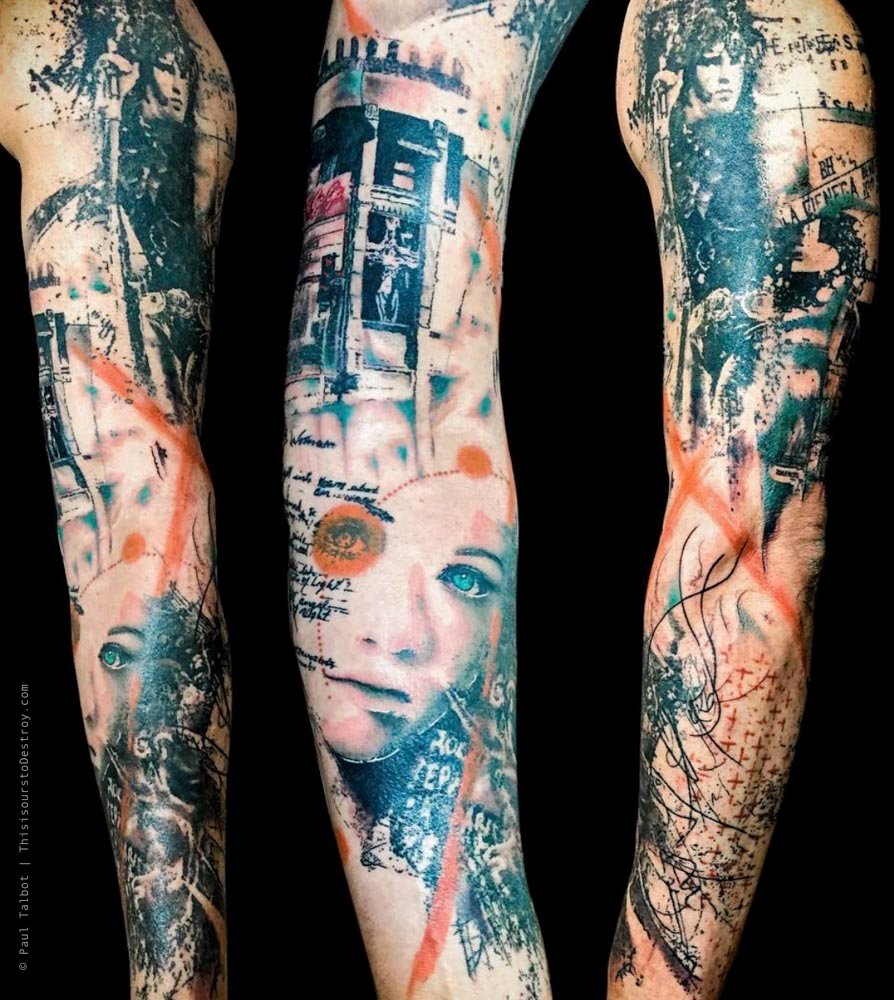 Paul Talbot Tattoo Art Graphic Collage Tattoo by Paul Talbot at Modern Electric near Birmingham UK
