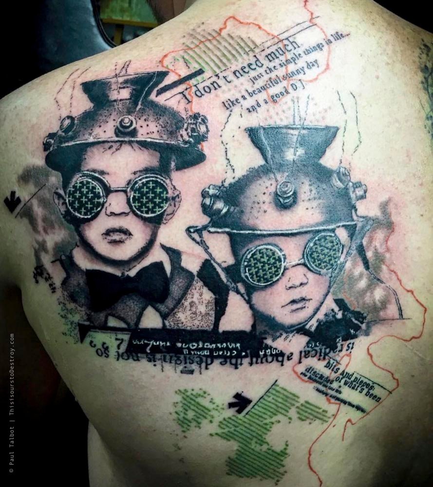Paul Talbot Tattoo Art Graphic Collage Tattoo by Paul Talbot at Modern Electric near Birmingham UK
