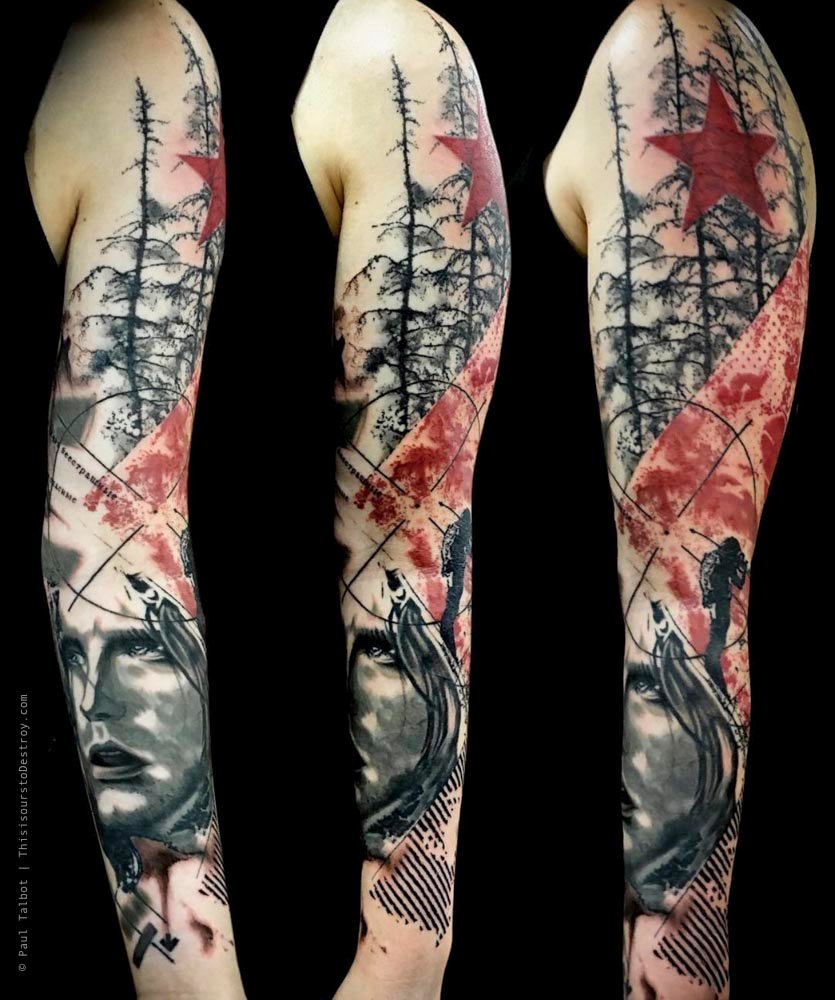 Paul Talbot Tattoo Art Graphic Collage Tattoo by Paul Talbot at Modern Electric near Birmingham UK