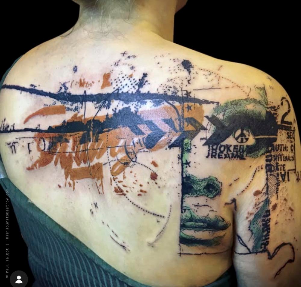 Paul Talbot Tattoo Art Graphic Collage Tattoo by Paul Talbot at Modern Electric near Birmingham UK
