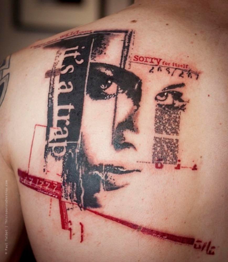 Paul Talbot Tattoo Art Graphic Collage Tattoo by Paul Talbot at Modern Electric near Birmingham UK