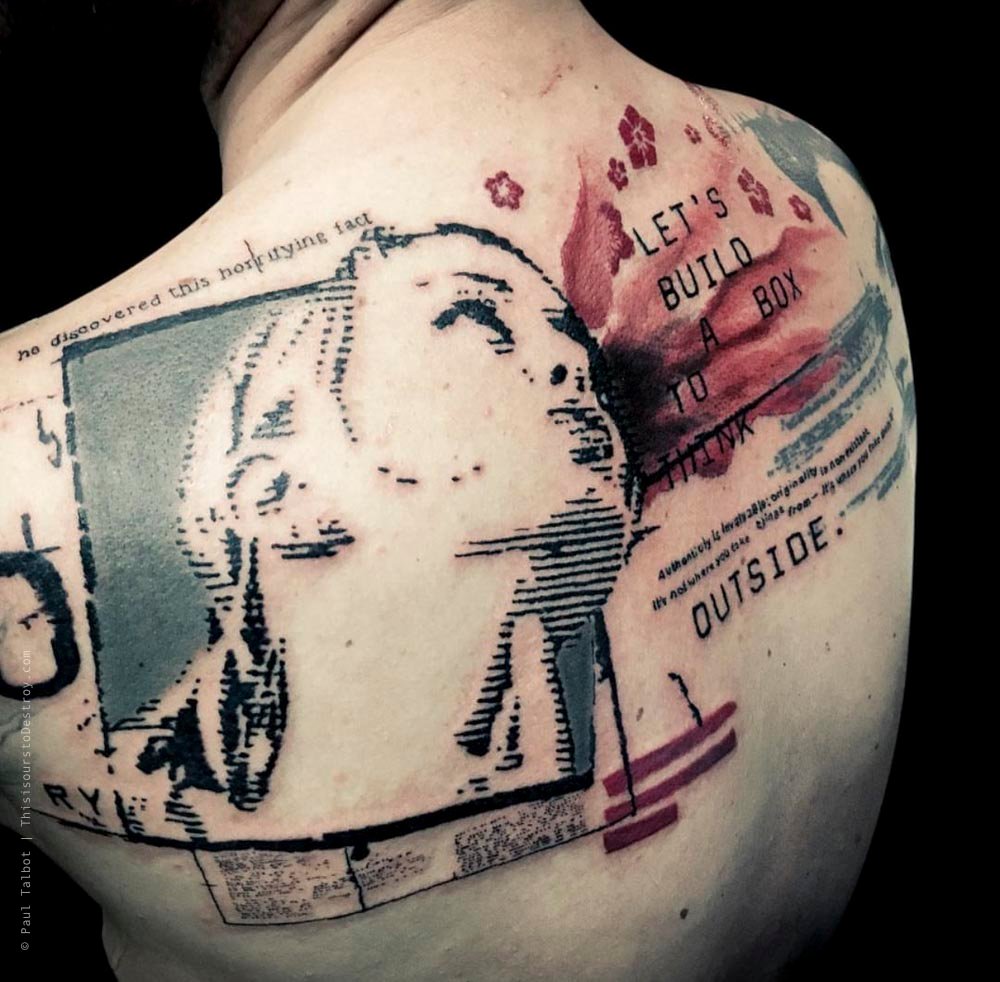 Paul Talbot Tattoo Art Graphic Collage Tattoo by Paul Talbot at Modern Electric near Birmingham UK