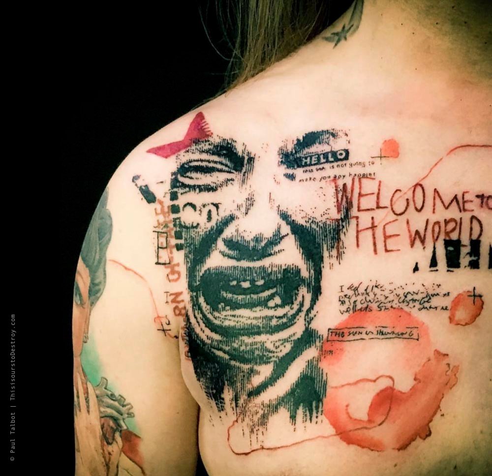 Paul Talbot Tattoo Art Graphic Collage Tattoo by Paul Talbot at Modern Electric near Birmingham UK