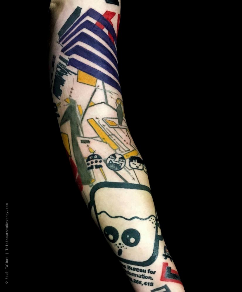Paul Talbot Tattoo Art Graphic Collage Tattoo by Paul Talbot at Modern Electric near Birmingham UK