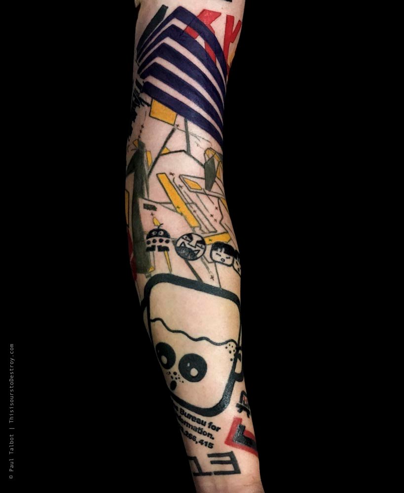 Paul Talbot Tattoo Art Graphic Collage Tattoo by Paul Talbot at Modern Electric near Birmingham UK